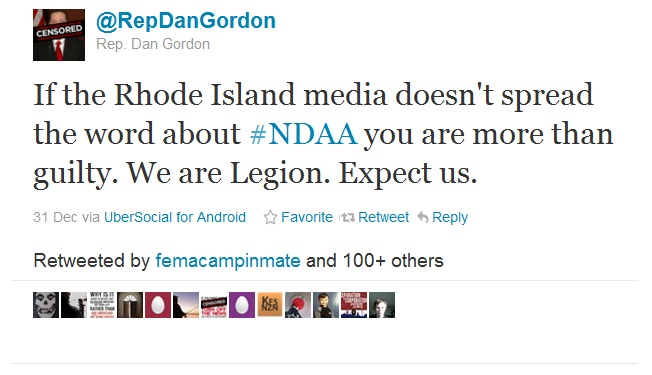 wearelegion wearelegion RI State Representative Daniel Gordon Joins Anonymous